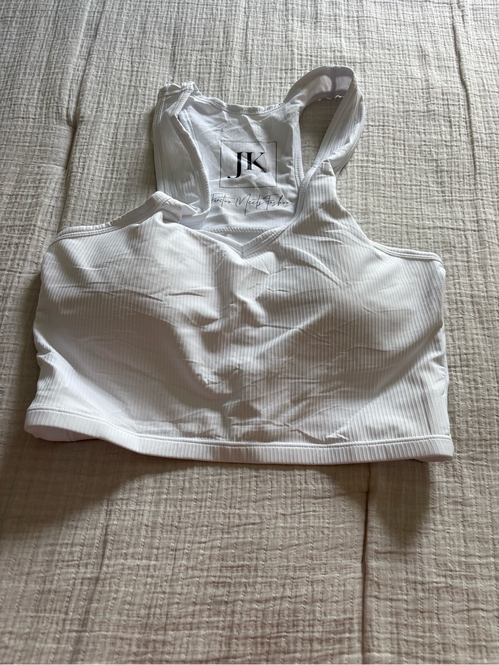 JK Designs White Ribbed Sports Bra